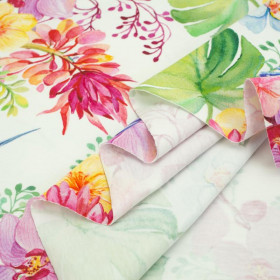HUMMINGBIRDS AND FLOWERS - single jersey with elastane TE210