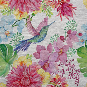 HUMMINGBIRDS AND FLOWERS / M-01 melange light gray - looped knit SP250