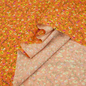 COLORFUL FLOWERS / orange - viscose woven fabric