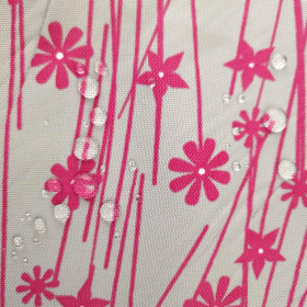 Waterproof woven fabric - PINK FLOWERS / gray