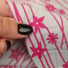 Waterproof woven fabric - PINK FLOWERS / gray