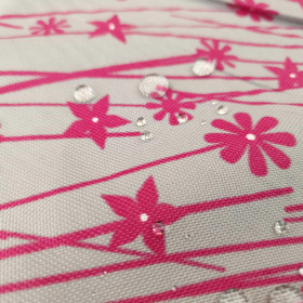 Waterproof woven fabric - PINK FLOWERS / gray