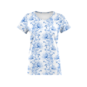 WOMEN’S T-SHIRT - FLOWERS pat. 4 (classic blue) - single jersey