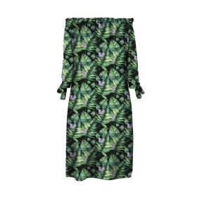 DRESS "CARMEN" - MINI LEAVES AND INSECTS PAT. 4 (TROPICAL NATURE) / black - crepe