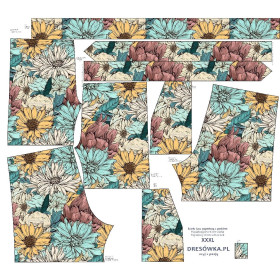 PAPERBAG SHORTS - WATER-COLOR FLOWERS pat. 9 - sewing set XXL