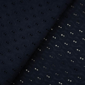 DROPS / navy - Embroidered cotton fabric