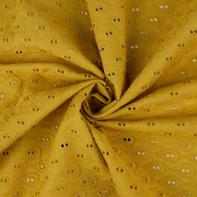 DROPS / mustard - Embroidered cotton fabric