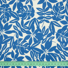 LEAVES MIX pat.1 / blue - Viscose jersey with elastane
