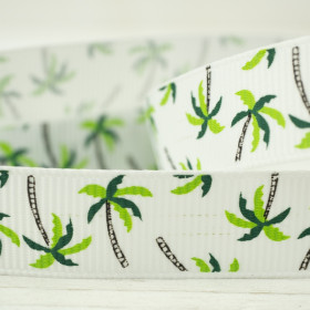 Grosgrain ribbon 15 mm white with palm trees