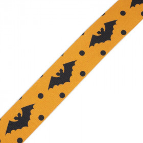 Woven printed elastic band - HALLOWEEN BATS / pumpkin / Choice of sizes