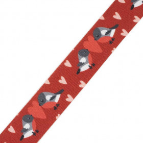 Woven printed elastic band - BIRDS IN LOVE PAT. 2 / RED (BIRDS IN LOVE) / Choice of sizes