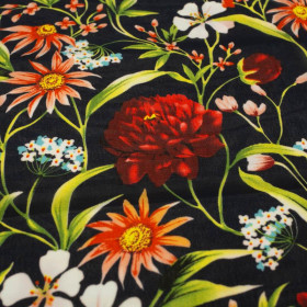 FLOWERS ON THE MEADOW pat. 3 / navy - Chiffon