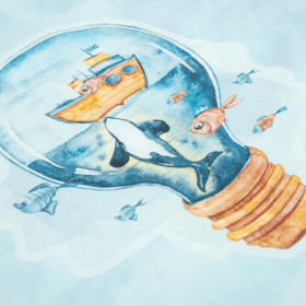 WHALE IN A BULB pat.2 (MAGIC OCEAN) - SINGLE JERSEY PANORAMIC PANEL (60cm x 155cm)