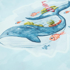 WHALE AND LIGHTHOUSE pat.2 (MAGIC OCEAN) - SINGLE JERSEY PANORAMIC PANEL (60cm x 155cm)