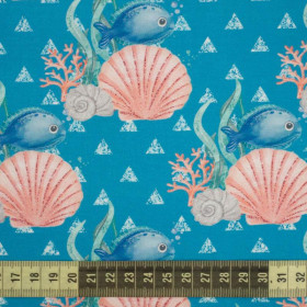 FISH AND SHELLS (MAGICAL OCEAN) / blue - single jersey with elastane 