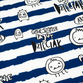 POTWORNIE FAJNY DZIECIAK / DARK BLUE STRIPES (SCHOOL DRAWINGS) - looped knit fabric