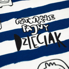 POTWORNIE FAJNY DZIECIAK / DARK BLUE STRIPES (SCHOOL DRAWINGS) - looped knit fabric