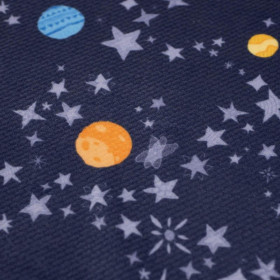 PLANETS AND STARS ( GALAXY ) / dark blue - Velvet with pattern