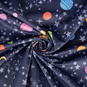 PLANETS AND STARS ( GALAXY ) / dark blue - Velvet with pattern