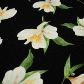 WHITE MAGNOLIES / black - looped knit fabric