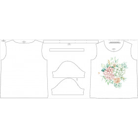PAJAMAS-T-SHIRT "LINDA" -  Hydrangeas / white - sewing set