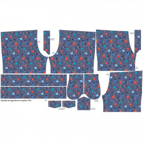 Men's swim trunks - PLANETS PAT. 3 (SPACE EXPEDITION) / ACID WASH DARK BLUE - sewing set