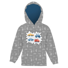 KID'S HOODIE (ALEX) - VEHICLES pat. 2 / white (ADVENTURE BEGINS) - sewing set