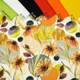 ORANGE CORNFLOWERS - single jersey with elastane TE210