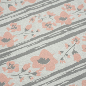 PAINTED FLOWERS PEACH / M-01 melange light grey - single jersey TE210