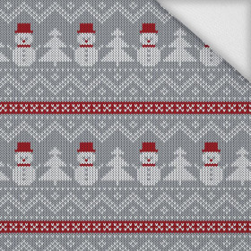 SNOWMEN WITH CHRISTMAS TREES / grey - looped knit 