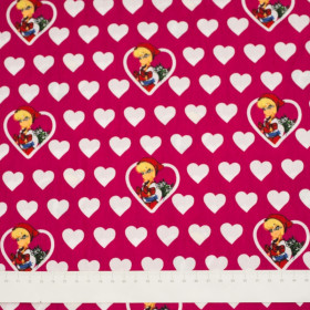 LITTLE RED RIDING HOOD HEARTS / fuchsia - Cotton woven fabric