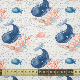 WHALES / bubbles (MAGICAL OCEAN) / white - Waterproof woven fabric