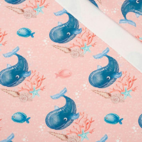 WHALES / bubbles (MAGICAL OCEAN) / pink - looped knit fabric