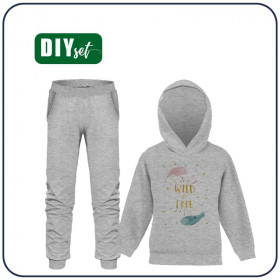Children's tracksuit (OSLO) - PASTEL FEATHERS (WILD & FREE) / M-01 melange light grey - looped knit fabric 