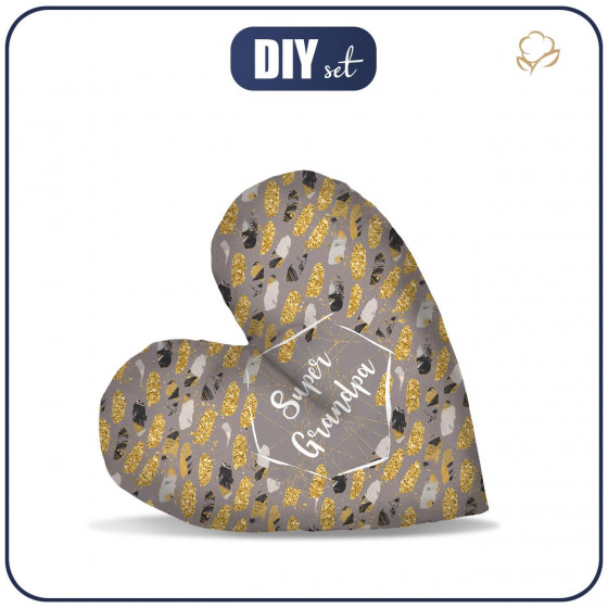 DECORATIVE PILLOW HEART - Super Grandpa / FLOWER BOUQUET  pat. 6 (gold)