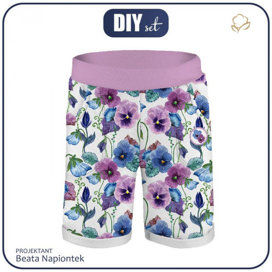 KID`S SHORTS (RIO) - PANSIES (BLOOMING MEADOW) - looped knit fabric 