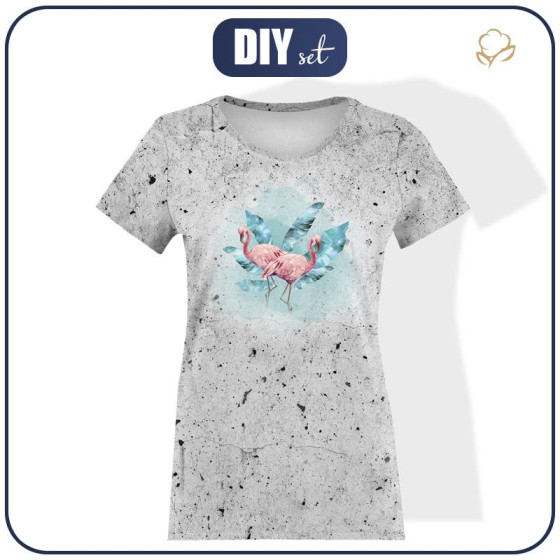 WOMEN’S T-SHIRT - FLAMINGOS pat. 2 / concrete - single jersey 