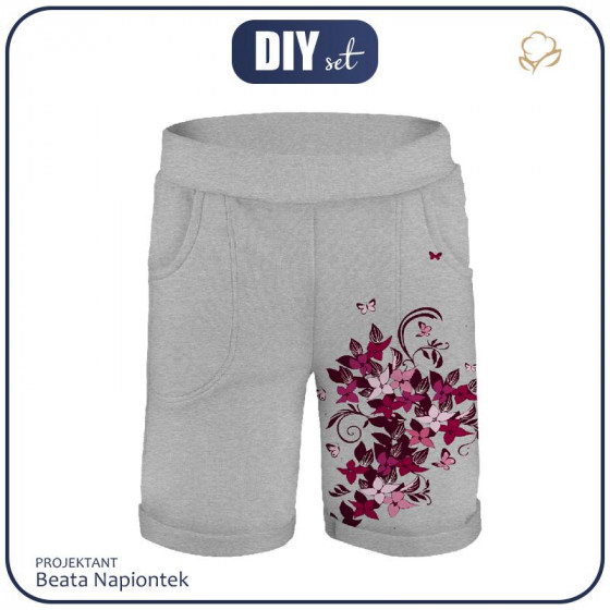 KID`S SHORTS (RIO) - FLORAL / WHITE MELANGE - looped knit fabric 