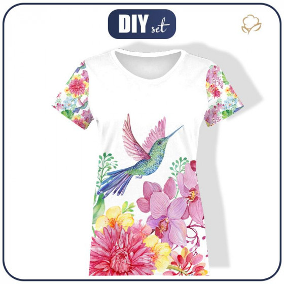 WOMEN’S T-SHIRT - HUMMINGBIRDS AND FLOWERS pat. 2 - single jersey