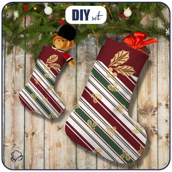 Christmas Stocking Set - HOLLY / stripes pat. 2
