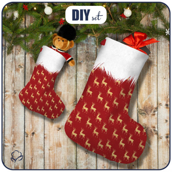 Christmas Stocking Set - GOLDEN REINDEERS / RED