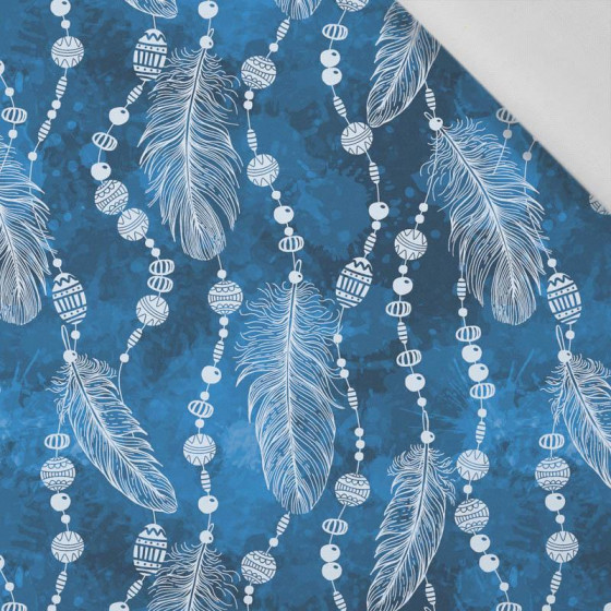 WHITE FEATHERS AND BEADS (CLASSIC BLUE) - Cotton woven fabric