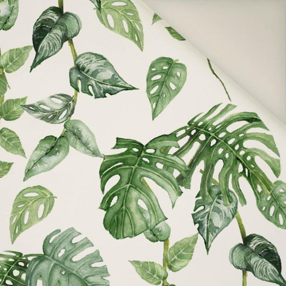 ROPICAL LEAVES MIX pat. 2 / white (JUNGLE)- Upholstery velour 