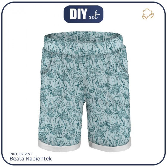 KID`S SHORTS (RIO) - TURTLES AND JELLYFISH (BLUE PLANET) - looped knit fabric 