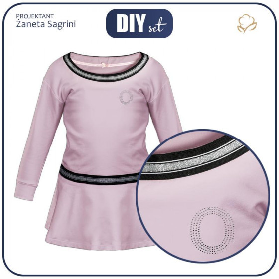 Peplum kid’s blouse with transfer rhinestones (ANGIE) - rose quartz 122-128 - sewing set