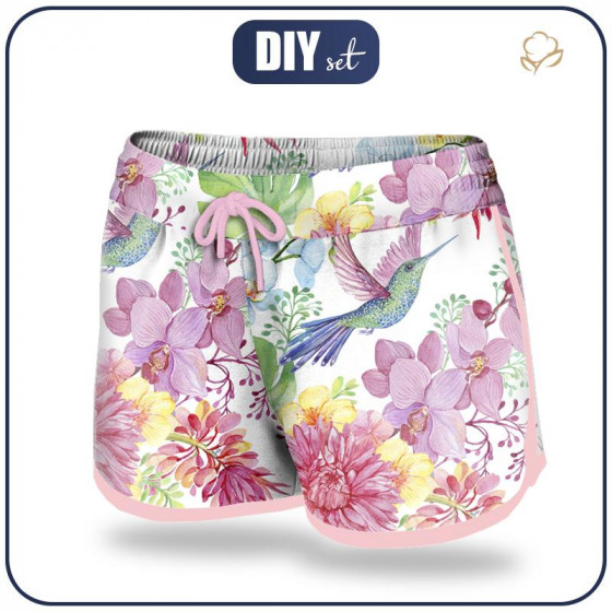Women’s boardshorts - HUMMINGBIRDS AND FLOWERS - sewing set