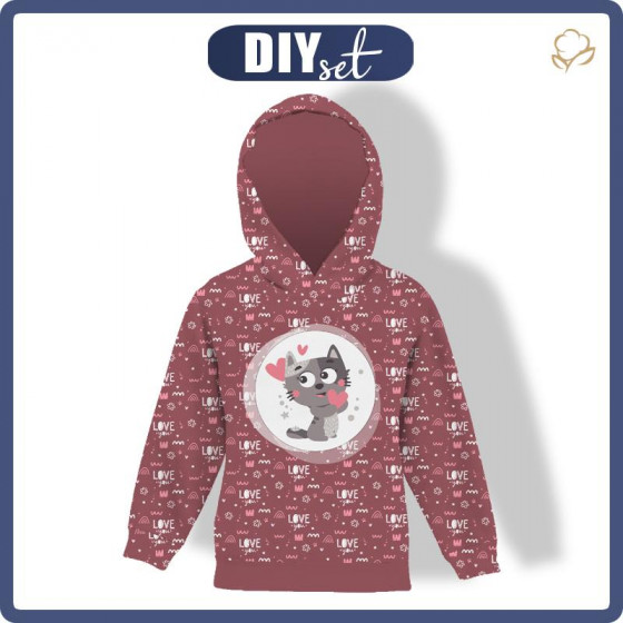 KID'S HOODIE (ALEX) - CATS / love you (CATS WORLD) / ACID WASH MAROON - sewing set