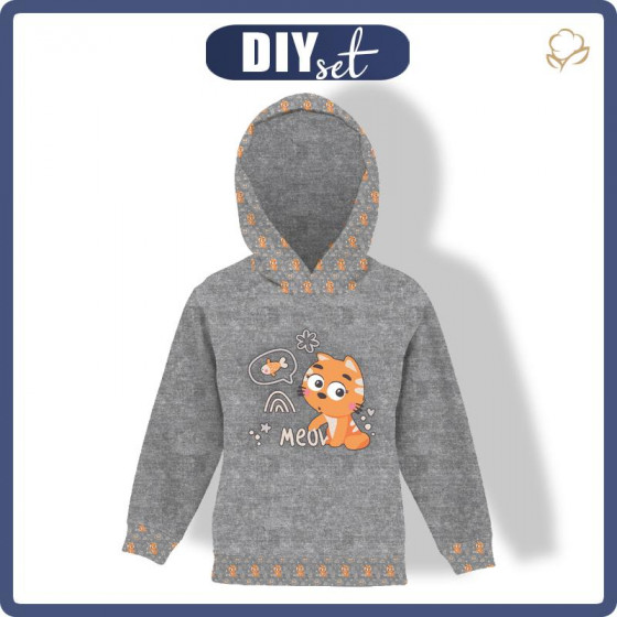 KID'S HOODIE (ALEX) - CATS / meow (CATS WORLD ) / ACID WASH GREY - sewing set
