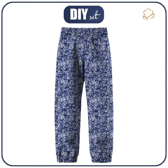 CHILDREN'S SOFTSHELL TROUSERS (YETI) - SEA BLUE GLITTER (DRAGONFLIES AND DANDELIONS)