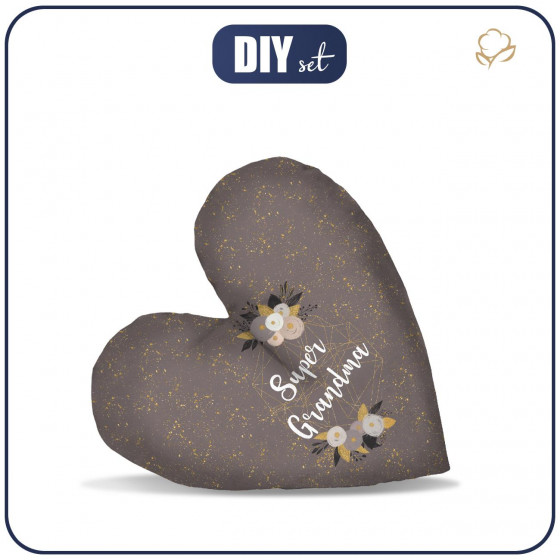 DECORATIVE PILLOW HEART - Super Grandma / FLOWER BOUQUET  pat. 7 (gold)